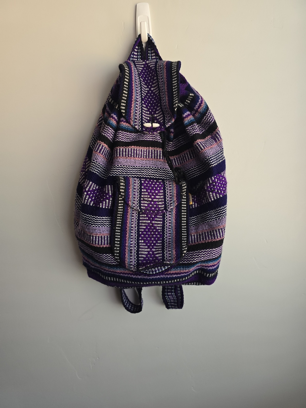 Woven Purple Pattern Backpack with Striped Accent